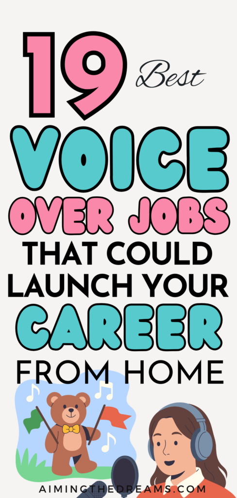 Want to turn your voice into a career? These 19 voice over jobs can help beginners discover exciting ways to work from home using their voice. Explore voice acting jobs, freelance voice over opportunities, audiobook narration, commercials, and more. Whether you are brand new or building experience, these ideas can help you find your starting point.
 voice over jobs, voice acting jobs, work from home jobs, voice over work, freelance voice acting, jobs for beginners, make money from home